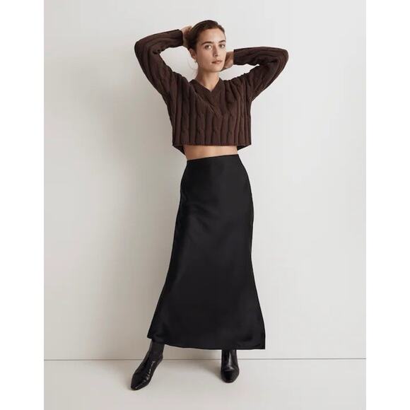 Madewell Womens Cable Knit Cropped VNeck Sweater - Brown, Size M - Picture 6 of 7